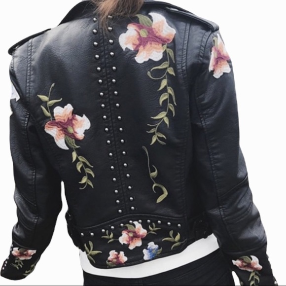 Soft Vegan Leather Embroidery Jacket - Picture 4 of 13